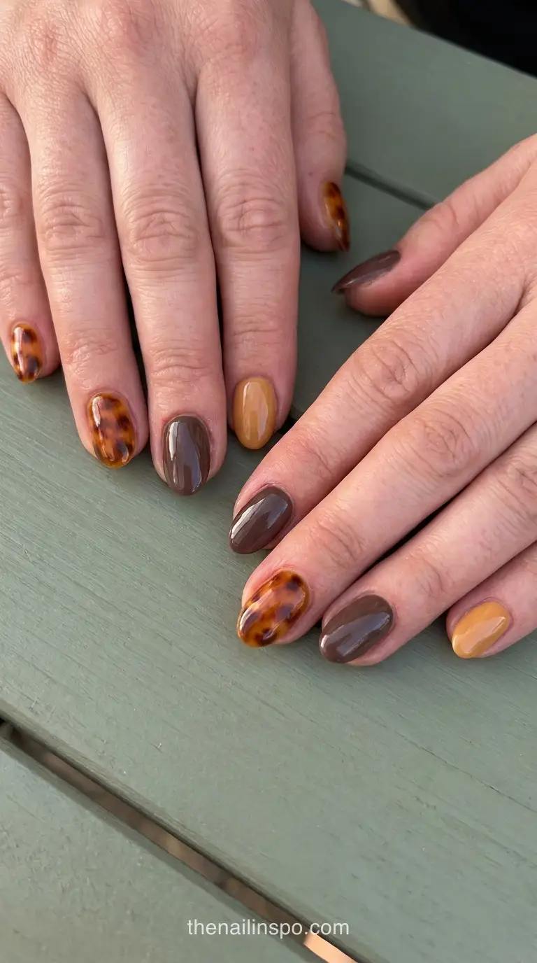 Amber Brown Mismatched Oval Nails