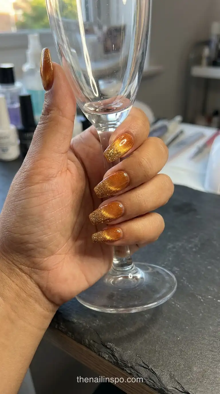 Amber Glitter Coffin Nails