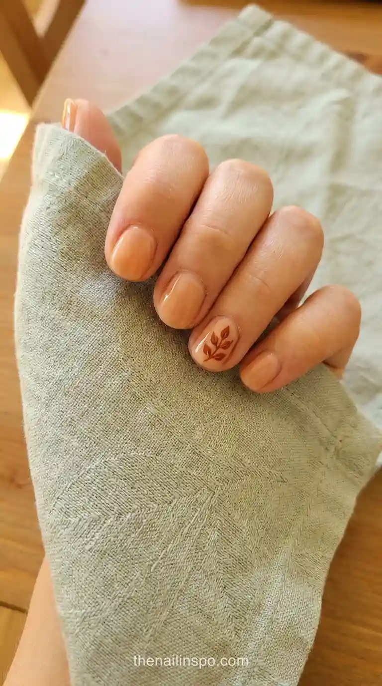 Apricot Sheer Short Round Leaf Nails