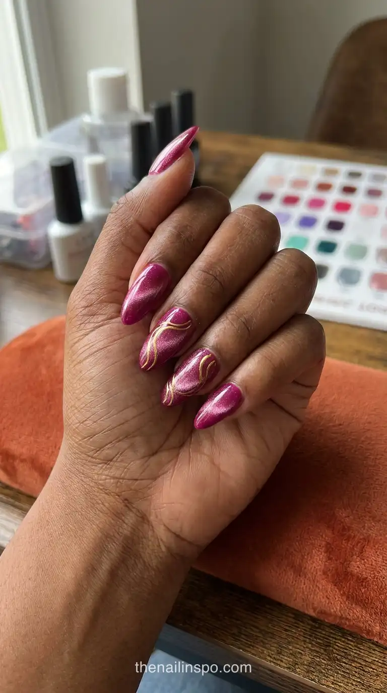 Berry Glossy Almond Nails