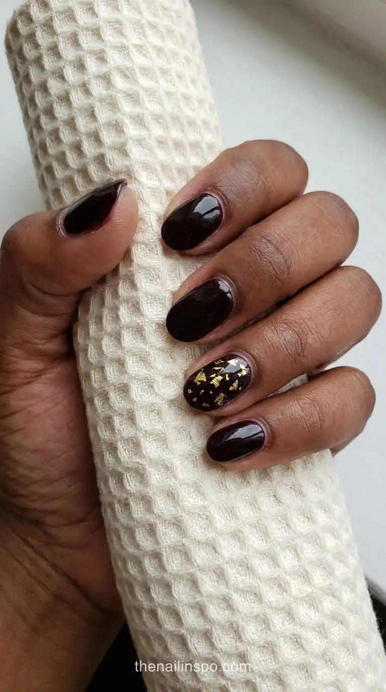 Black Cherry Gloss Short Oval Foil Nails
