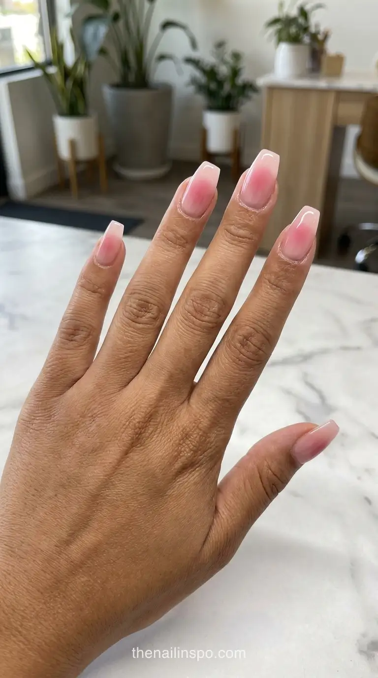 Blush Aura Jelly Coffin Nails