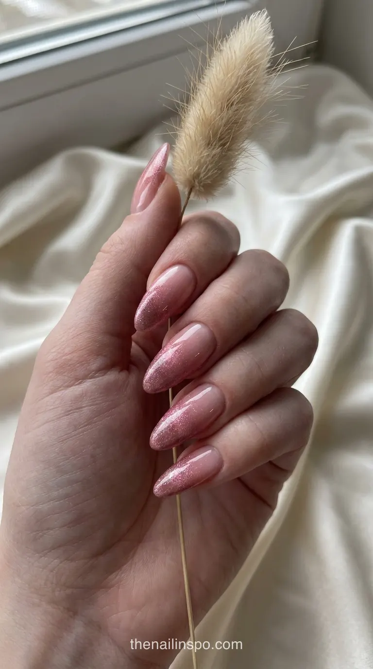 Blush Glossy Almond Nails