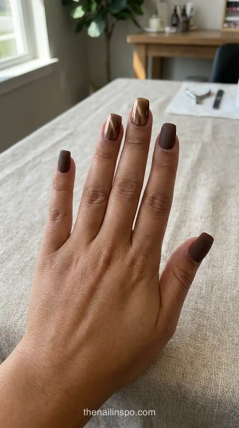 Bronze Chrome Square Nails