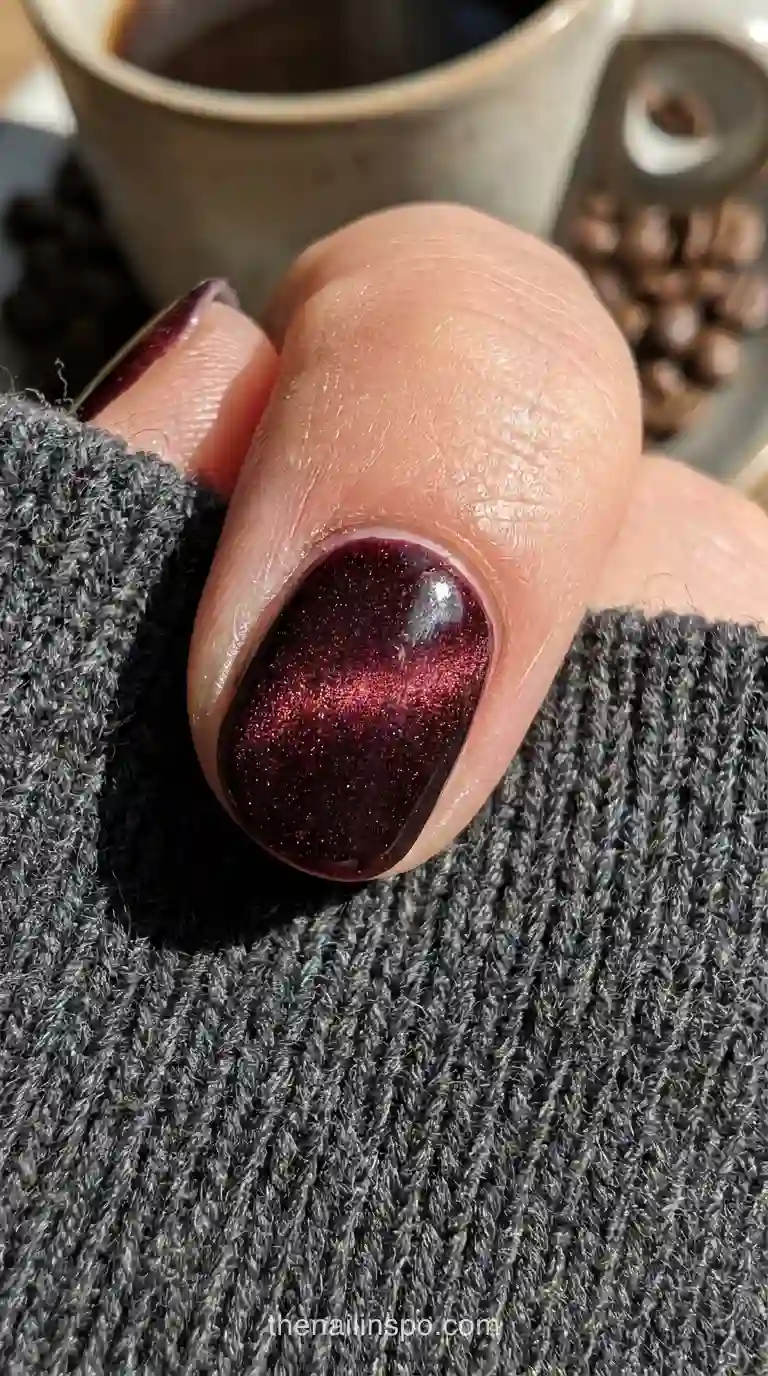 Burgundy Velvet Oval Nails