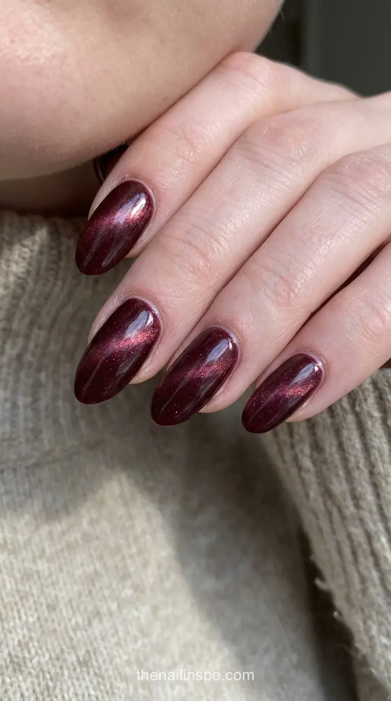 Burgundy Velvet Oval Nails