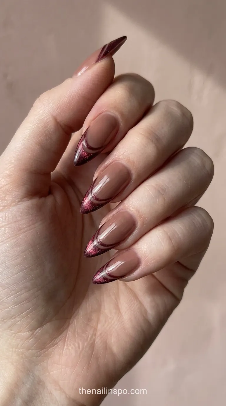 Burgundy Velvet Stiletto Nails