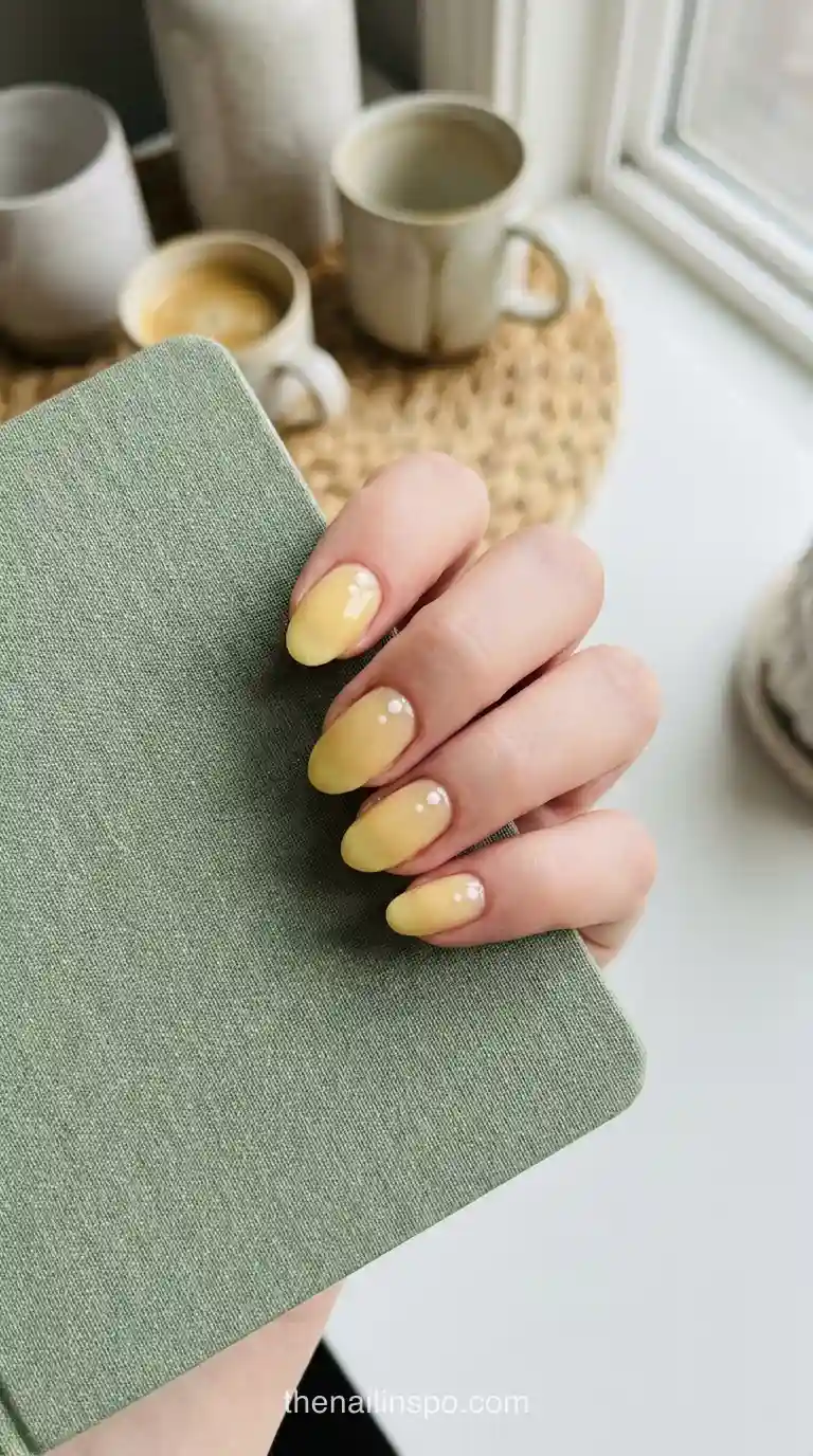 Butter Yellow Sheer Oval Nails