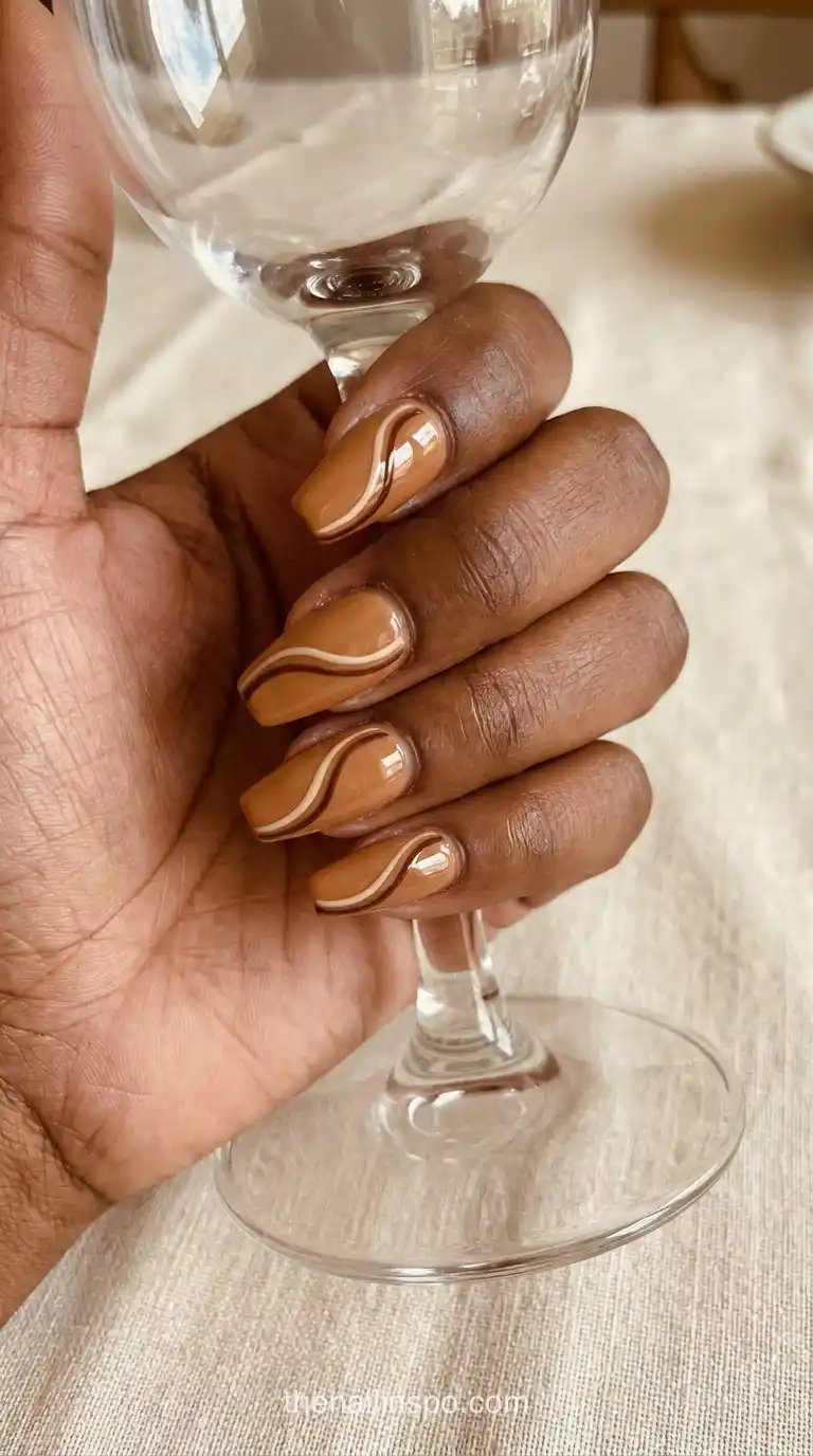 Caramel Glossy Coffin Nails