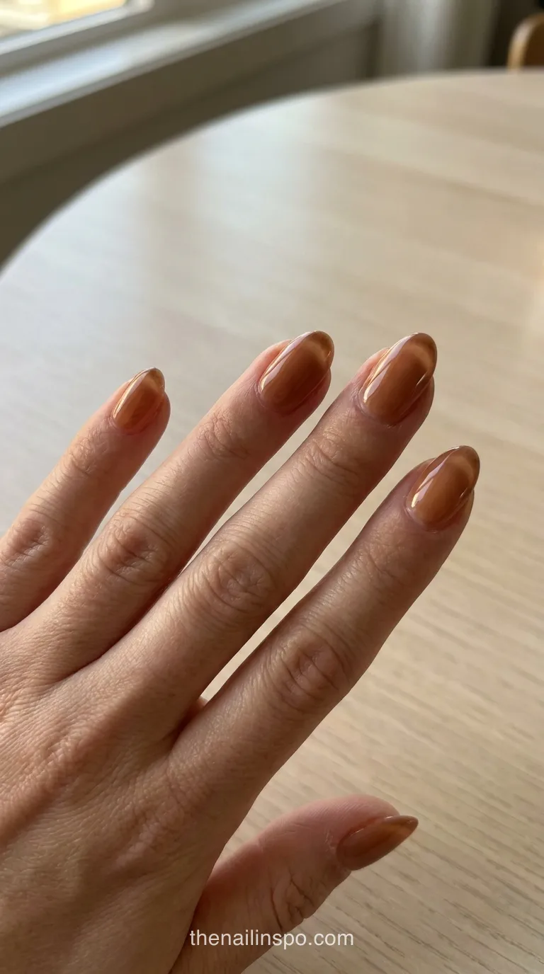 Caramel Jelly French Short Almond Nails