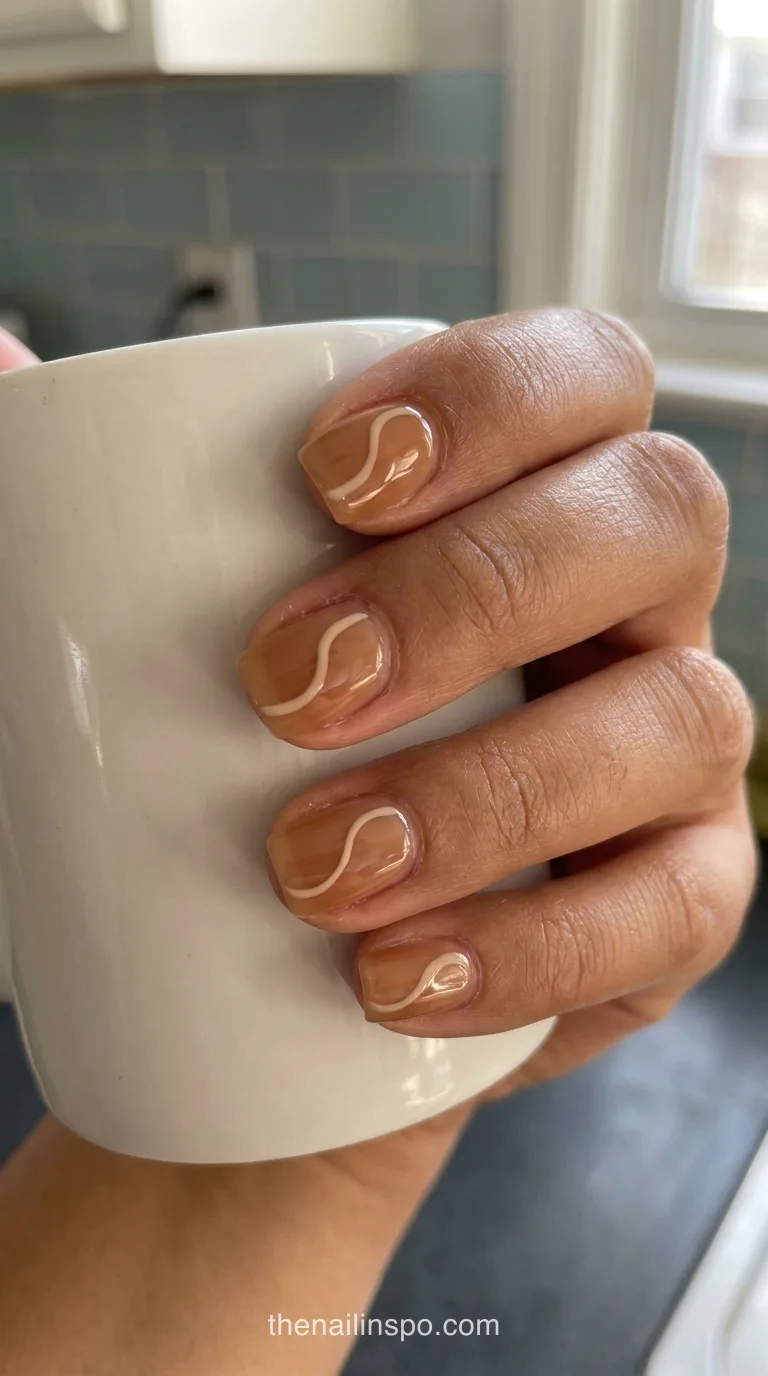 Caramel Jelly Short Square Swirl Nails