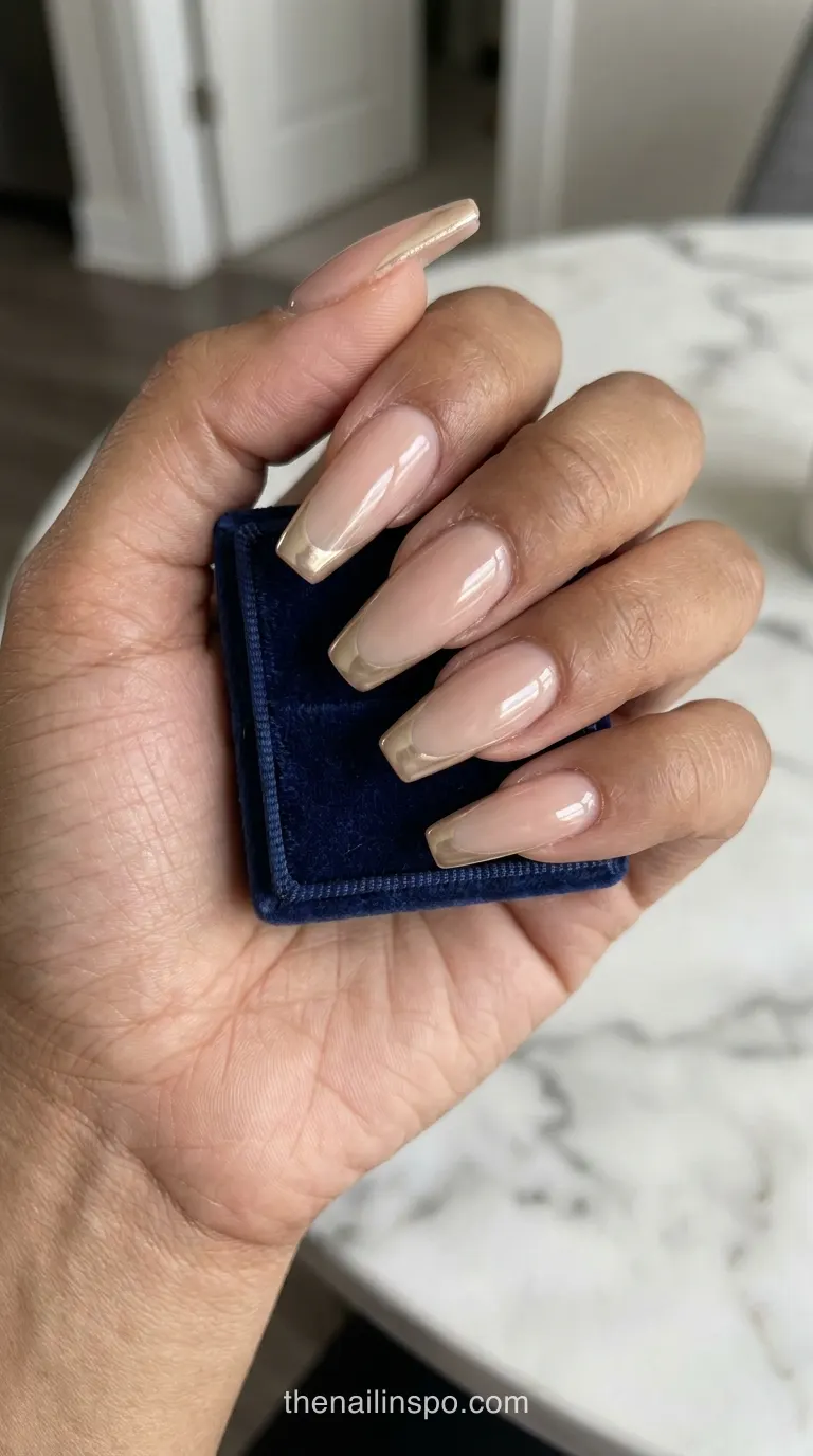 Champagne Chrome Coffin Nails