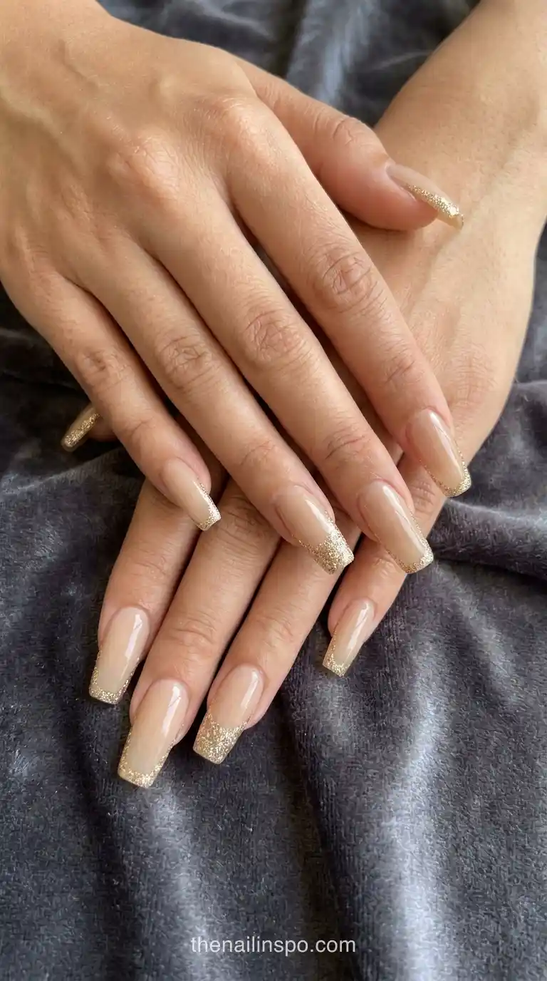 Champagne Glitter Coffin Nails