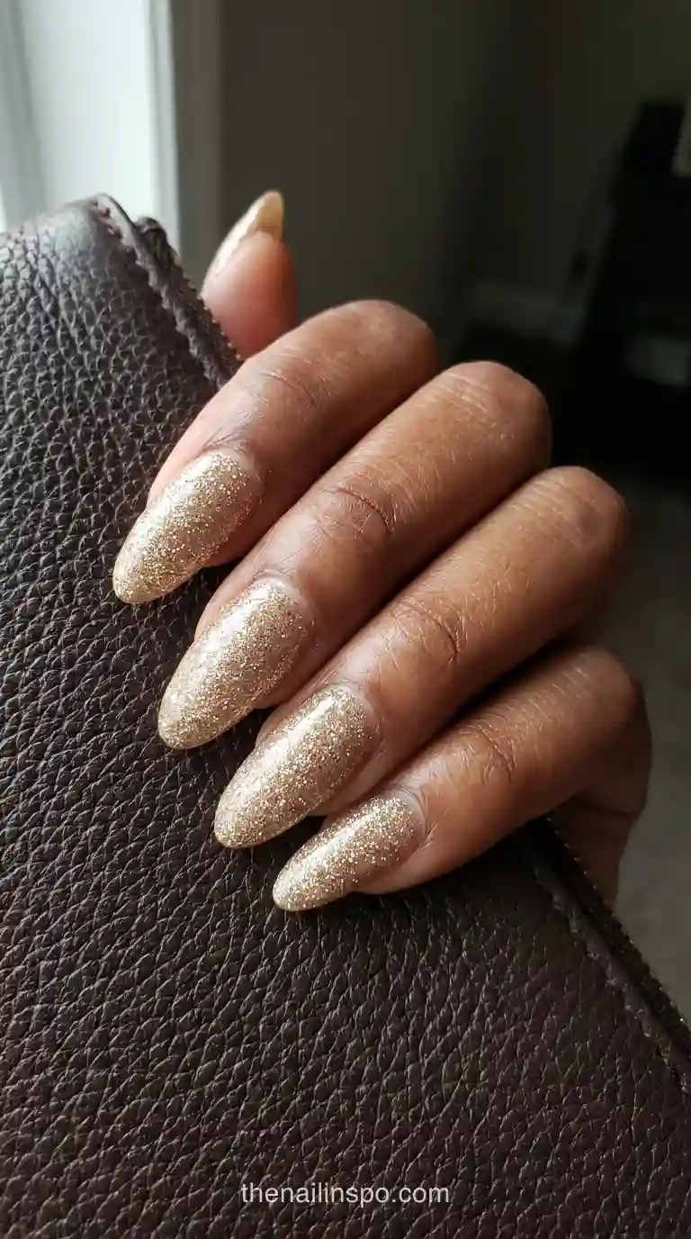 Champagne Glitter Long Almond Nails