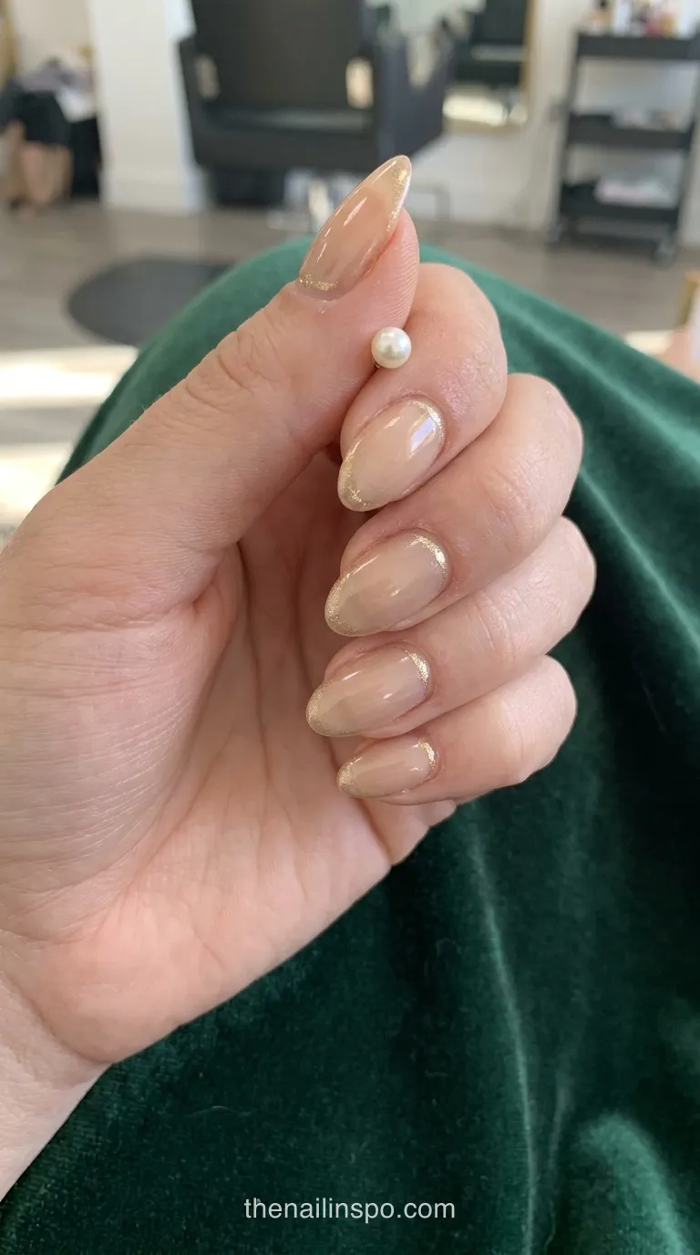 Champagne Shimmer Jelly Almond Nails