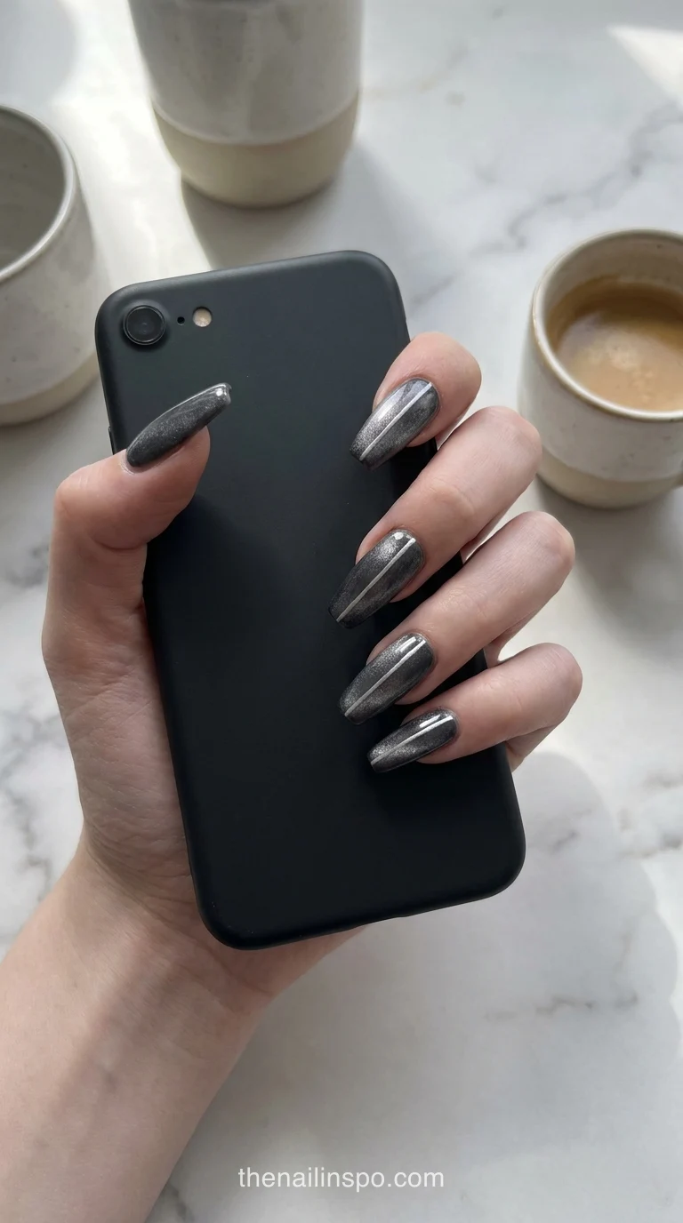 Charcoal Velvet Coffin Nails