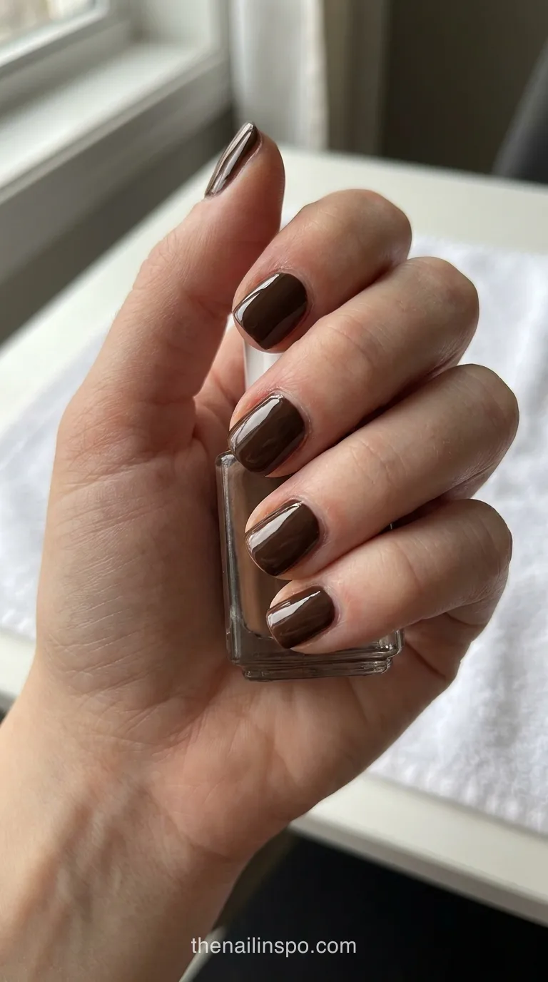 Chocolate Brown Glossy Square Nails