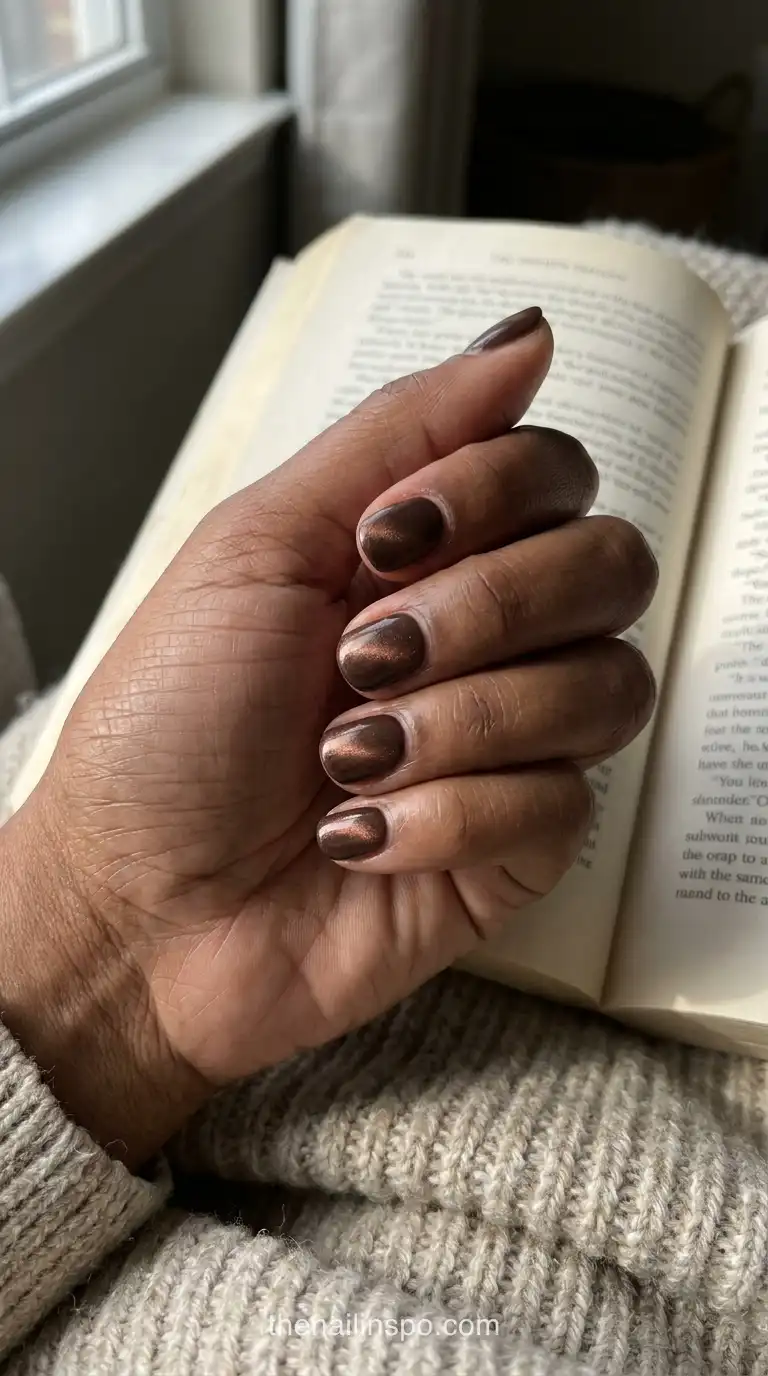 Chocolate Brown Velvet Round Nails