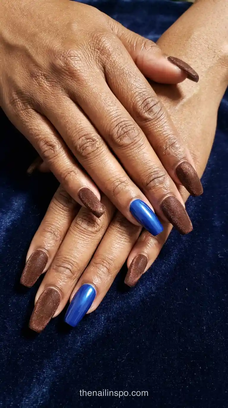 Chocolate Velvet Cobalt Long Coffin Nails
