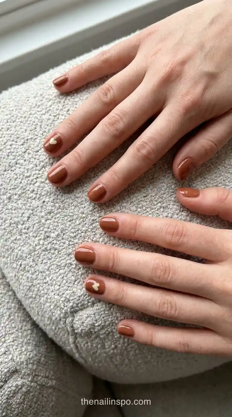 Cinnamon Gloss Short Round Heart Nails