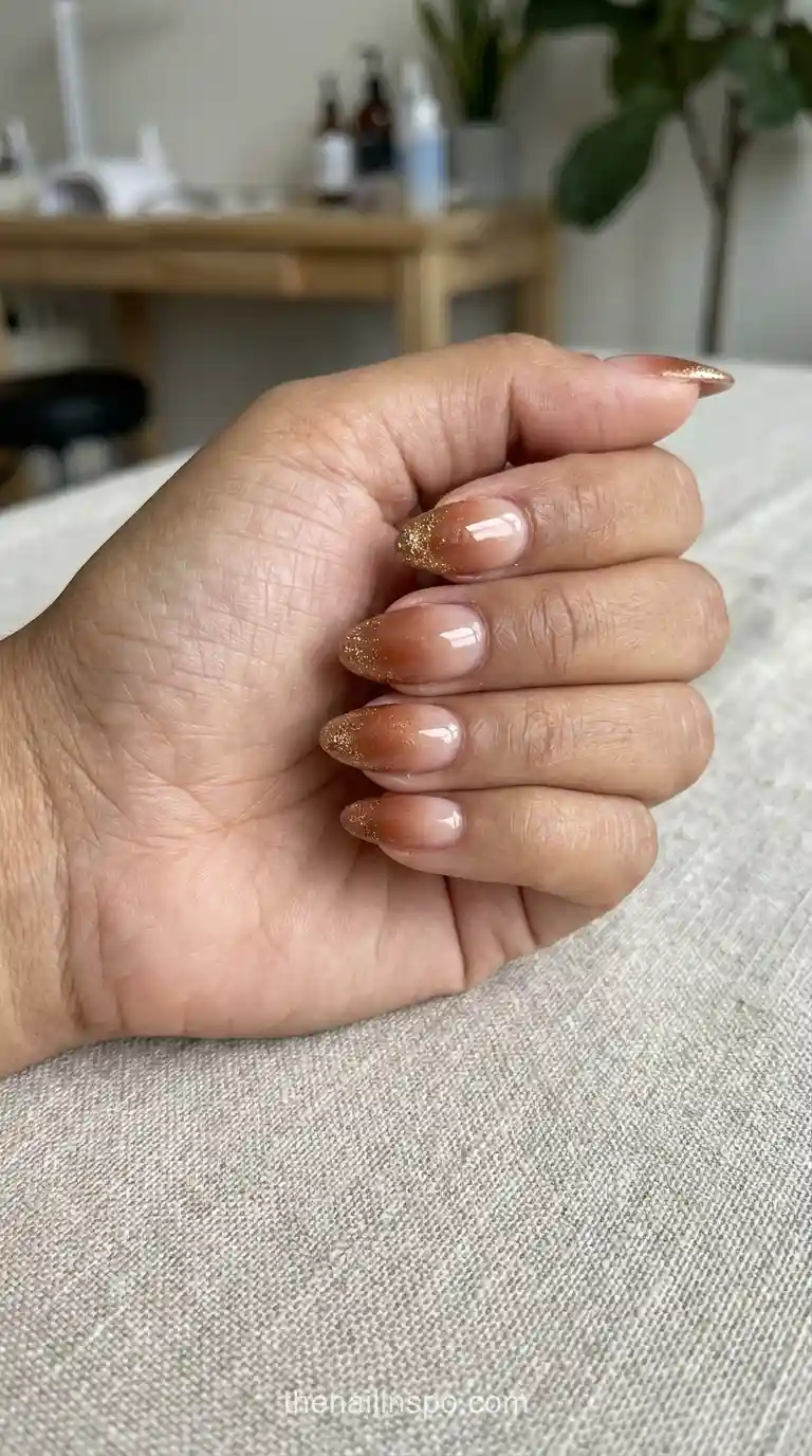 Cinnamon Glossy Almond Nails