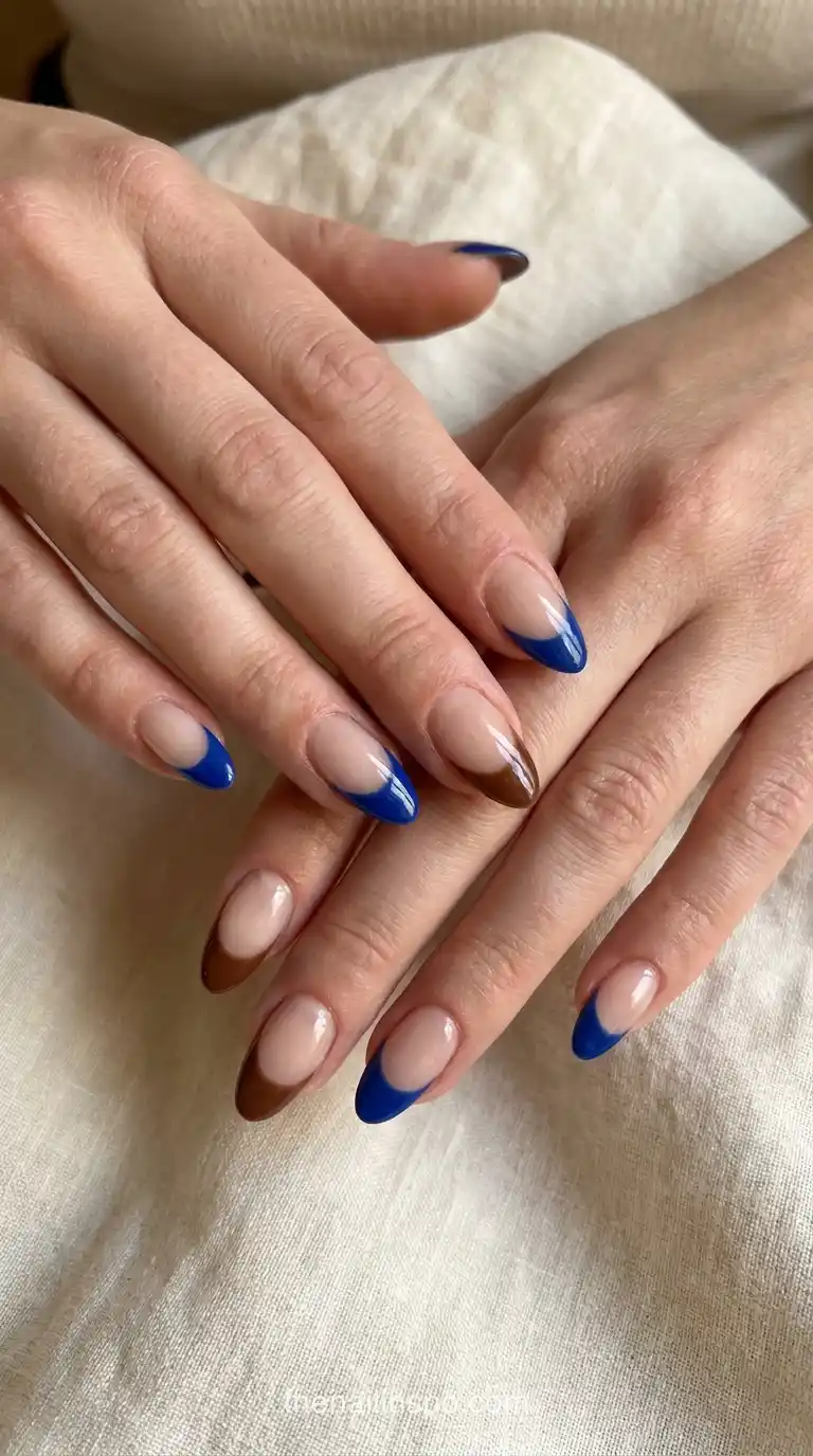 Cobalt Brown French Almond Nails