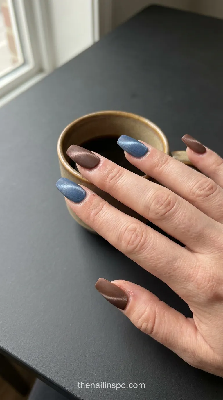 Cocoa Denim Blue Velvet Coffin Nails