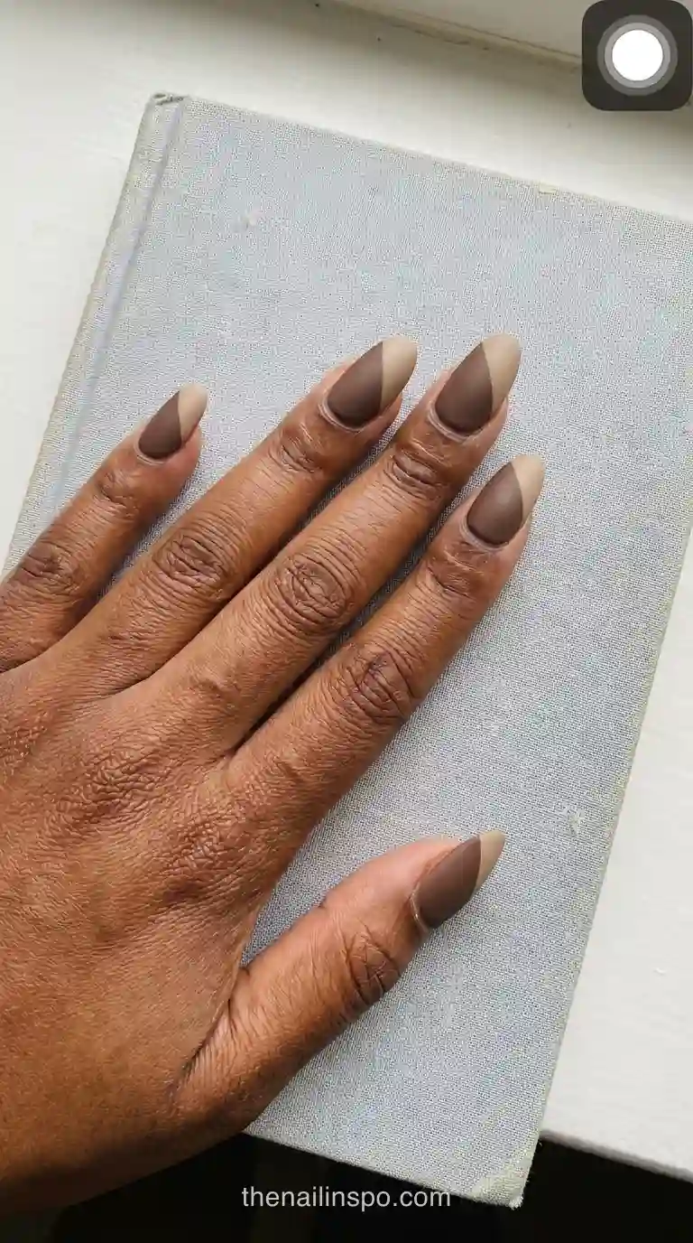Cocoa Matte Long Oval Color Block Nails