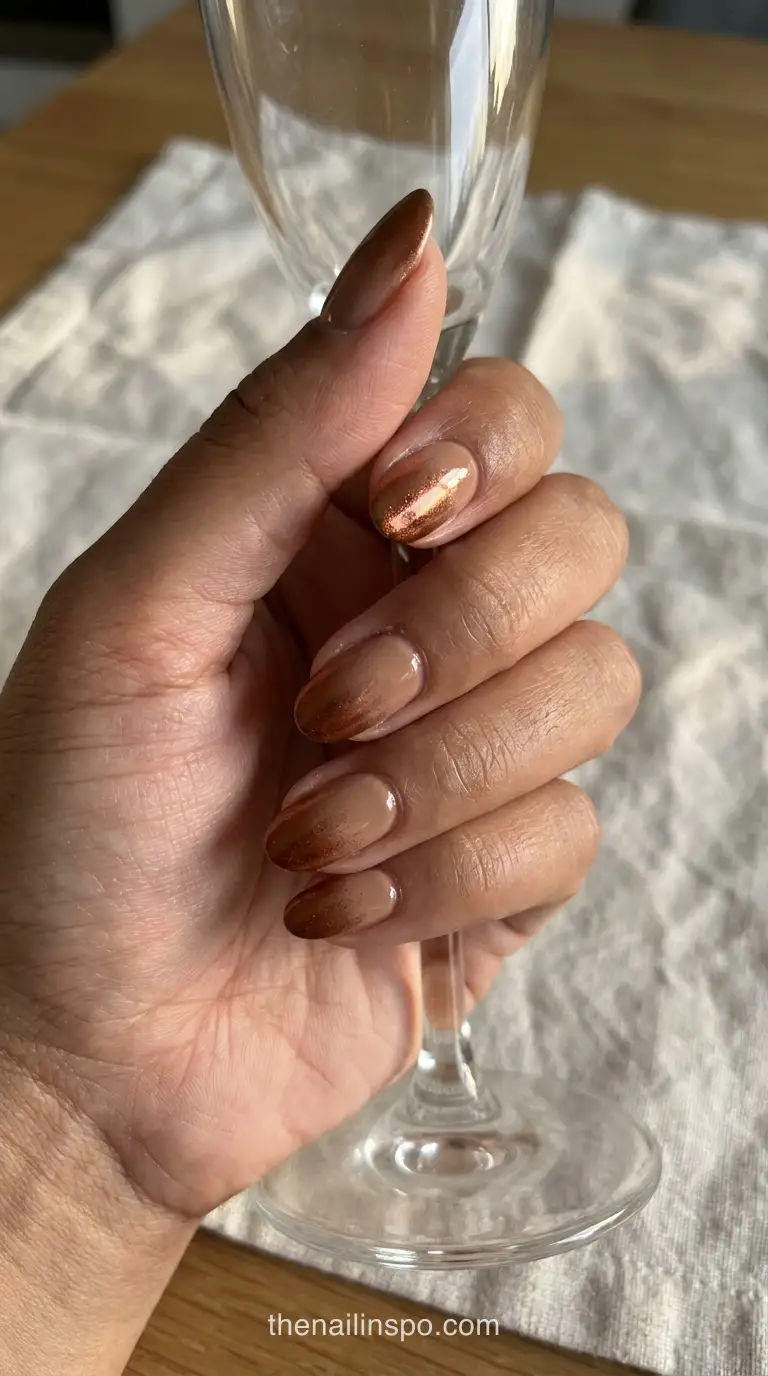 Cognac Chrome Oval Nails