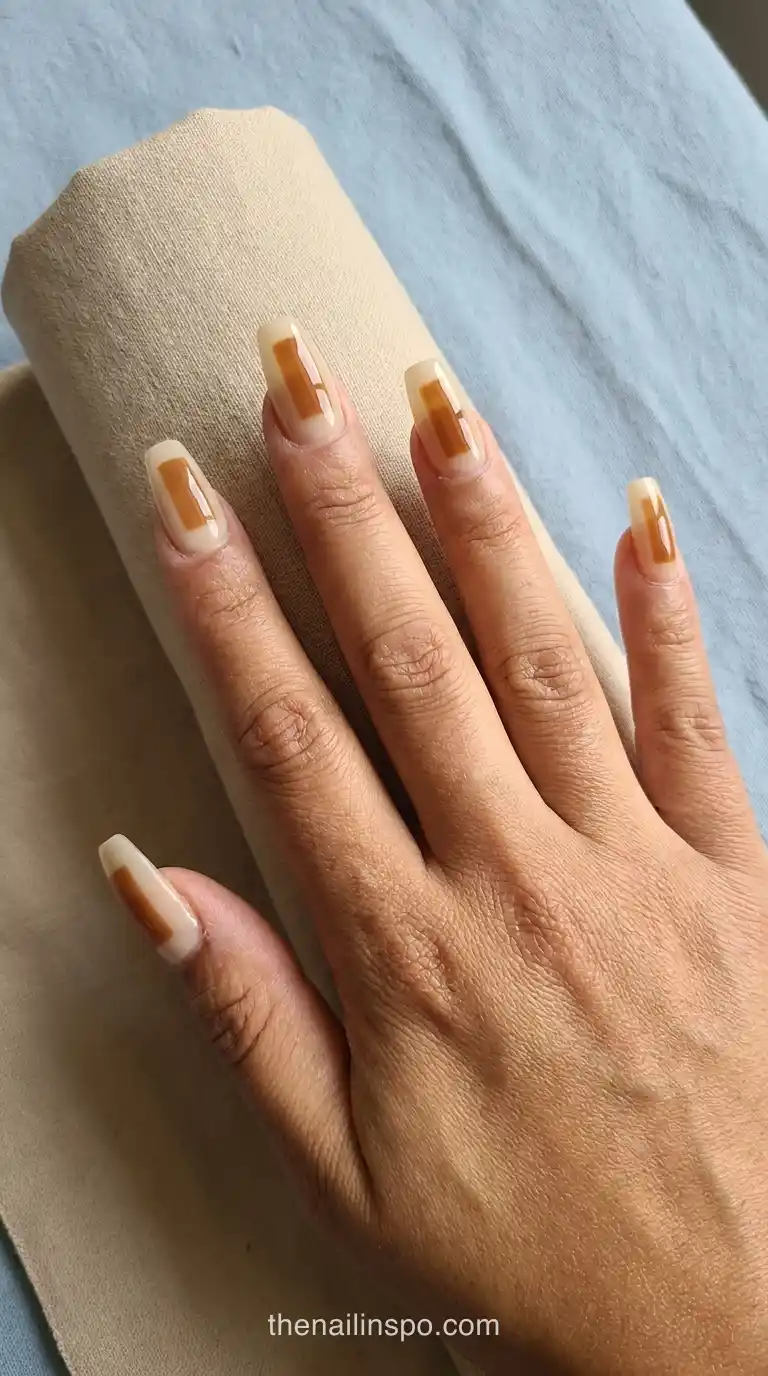 Cream Jelly Long Coffin Amber Window Nails