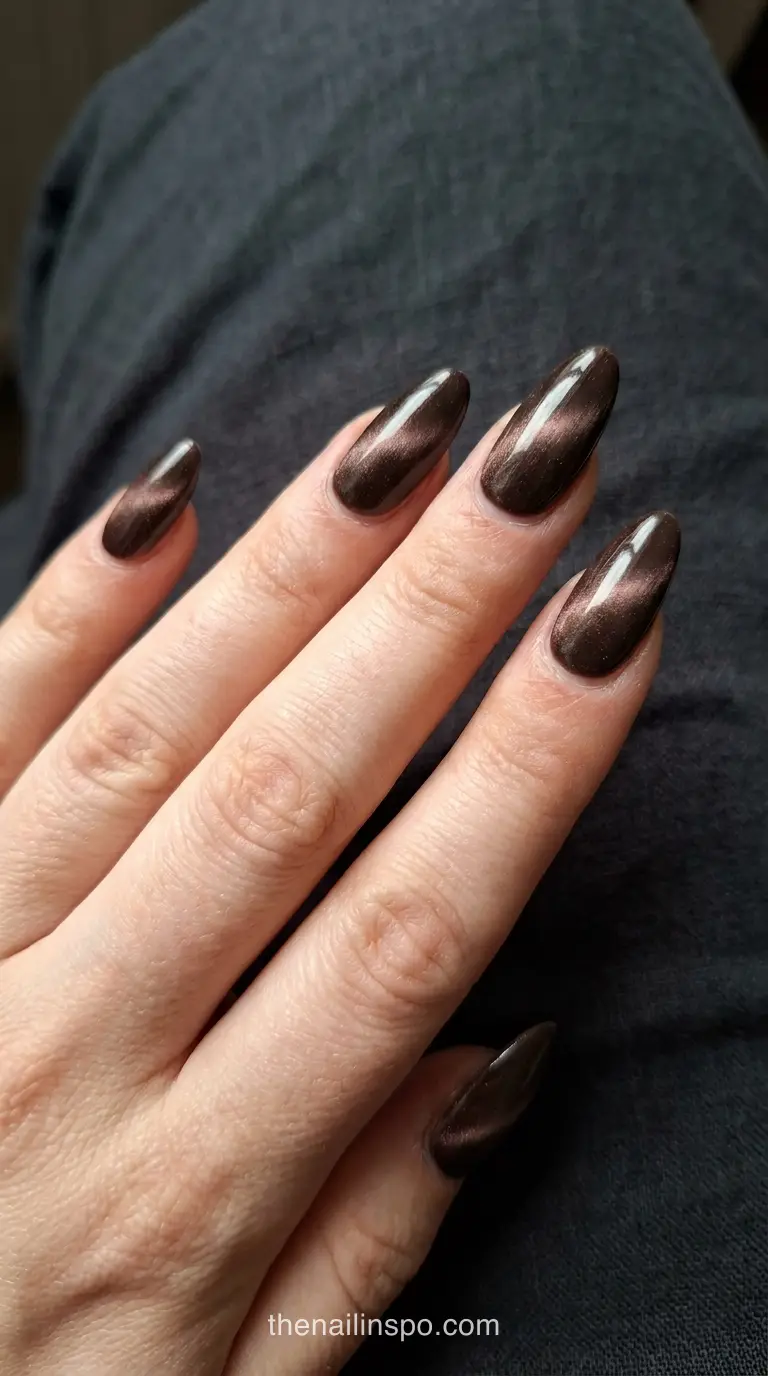 Deep Mocha Velvet Almond Nails