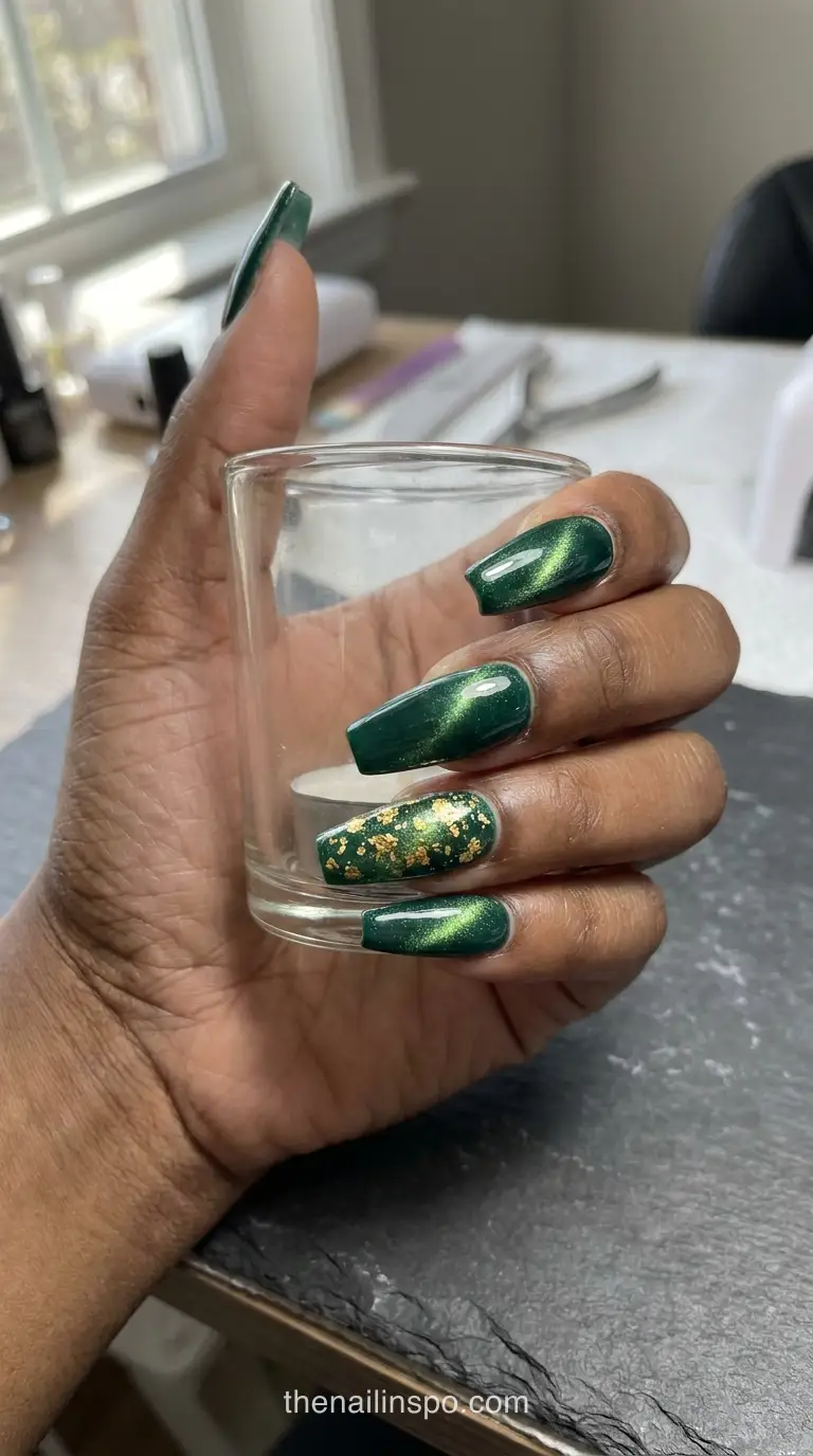 Emerald Glitter Coffin Nails