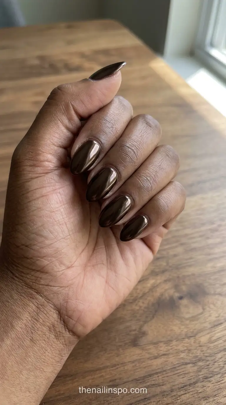 Espresso Chrome Almond Nails