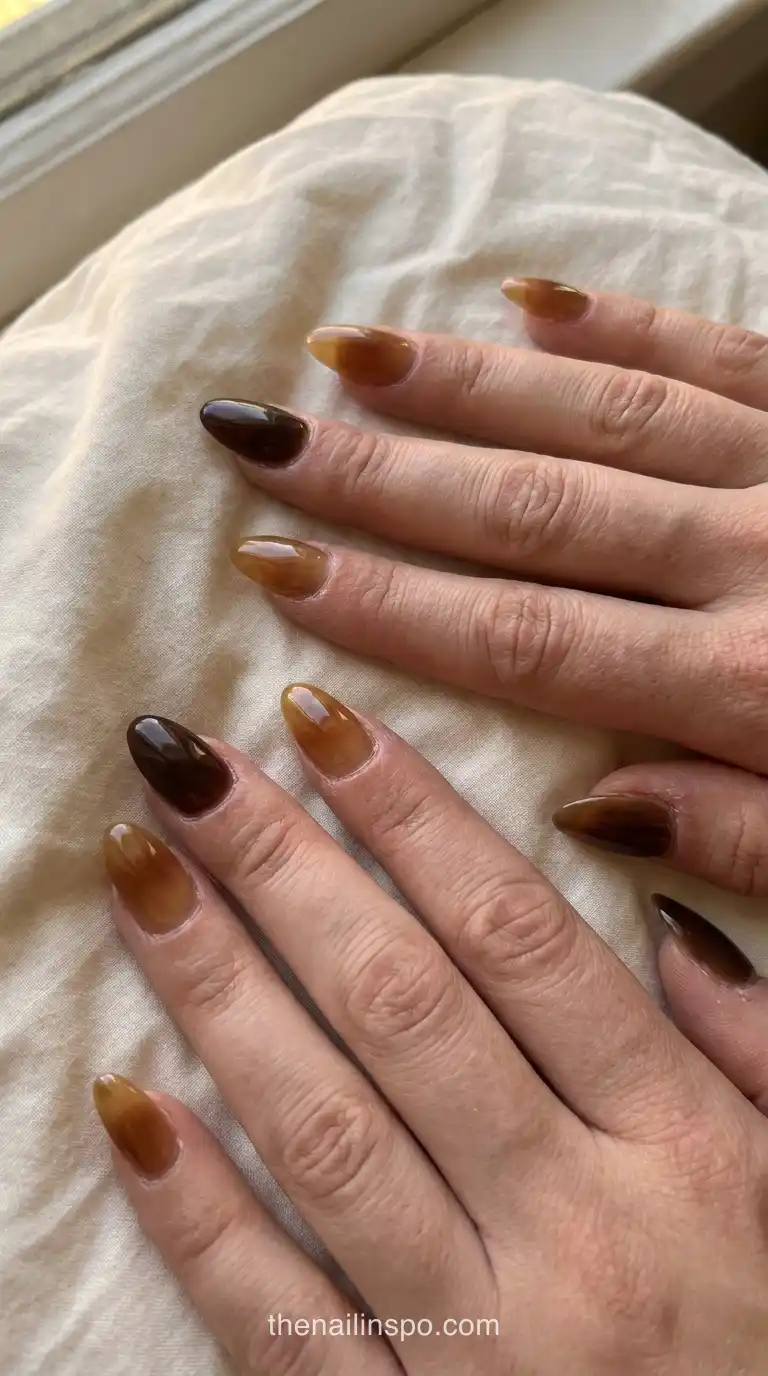 Espresso Honey Ombre Almond Nails