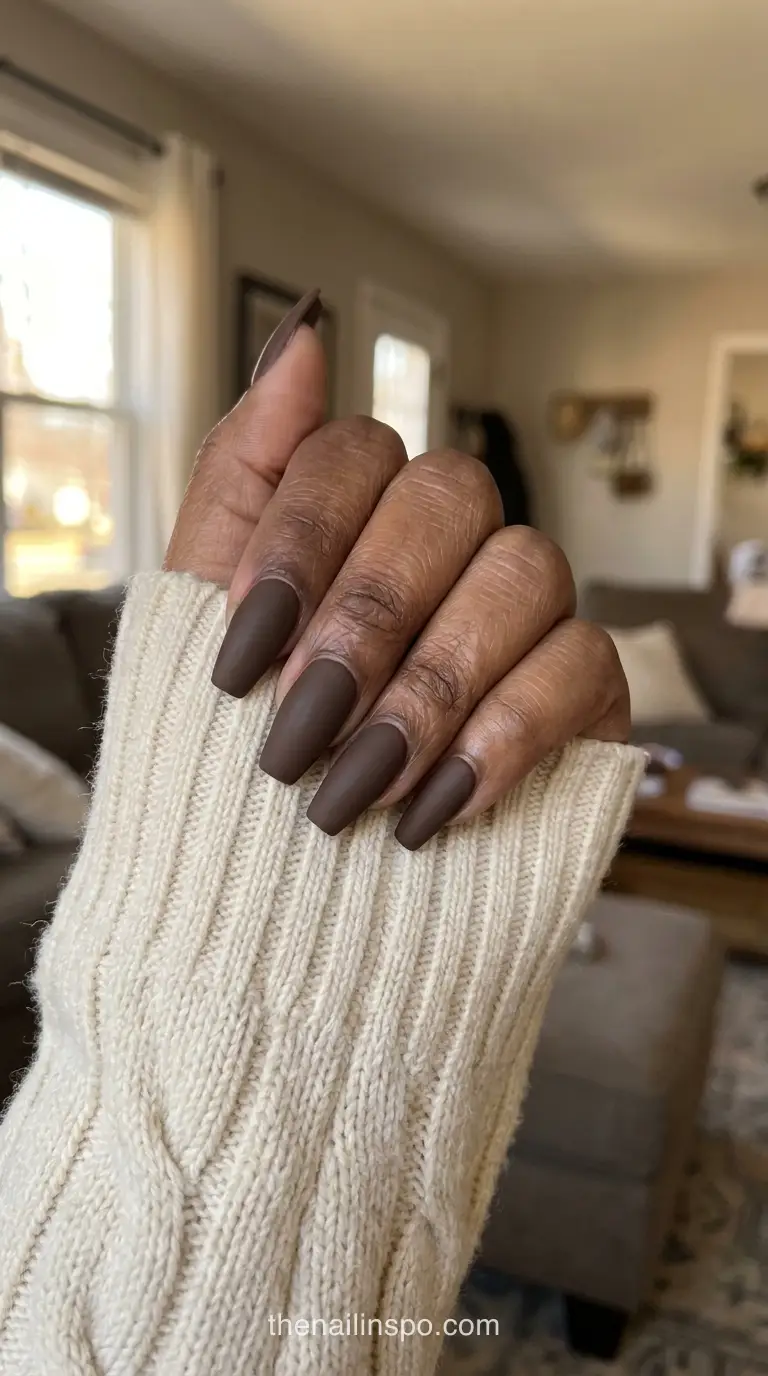 Espresso Matte Coffin Nails