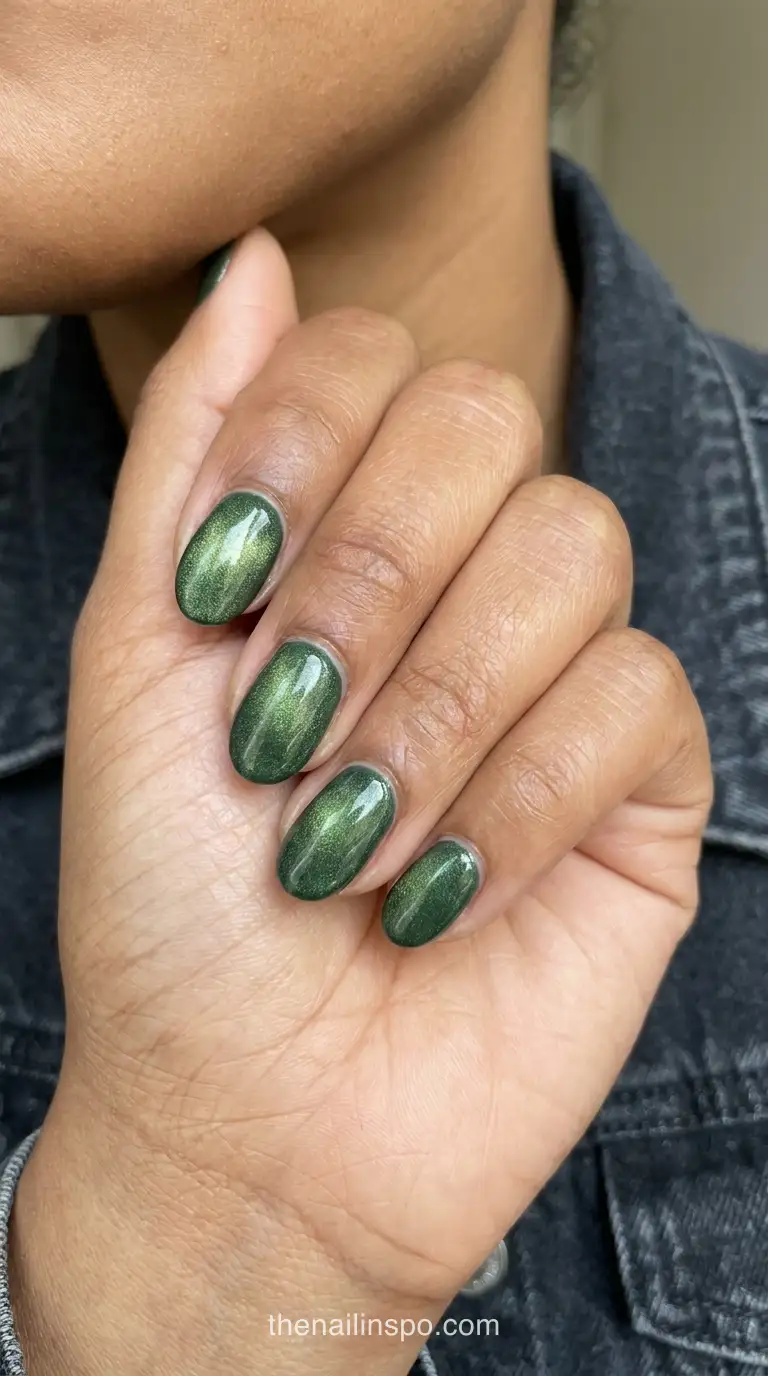 Forest Green Velvet Oval Nails