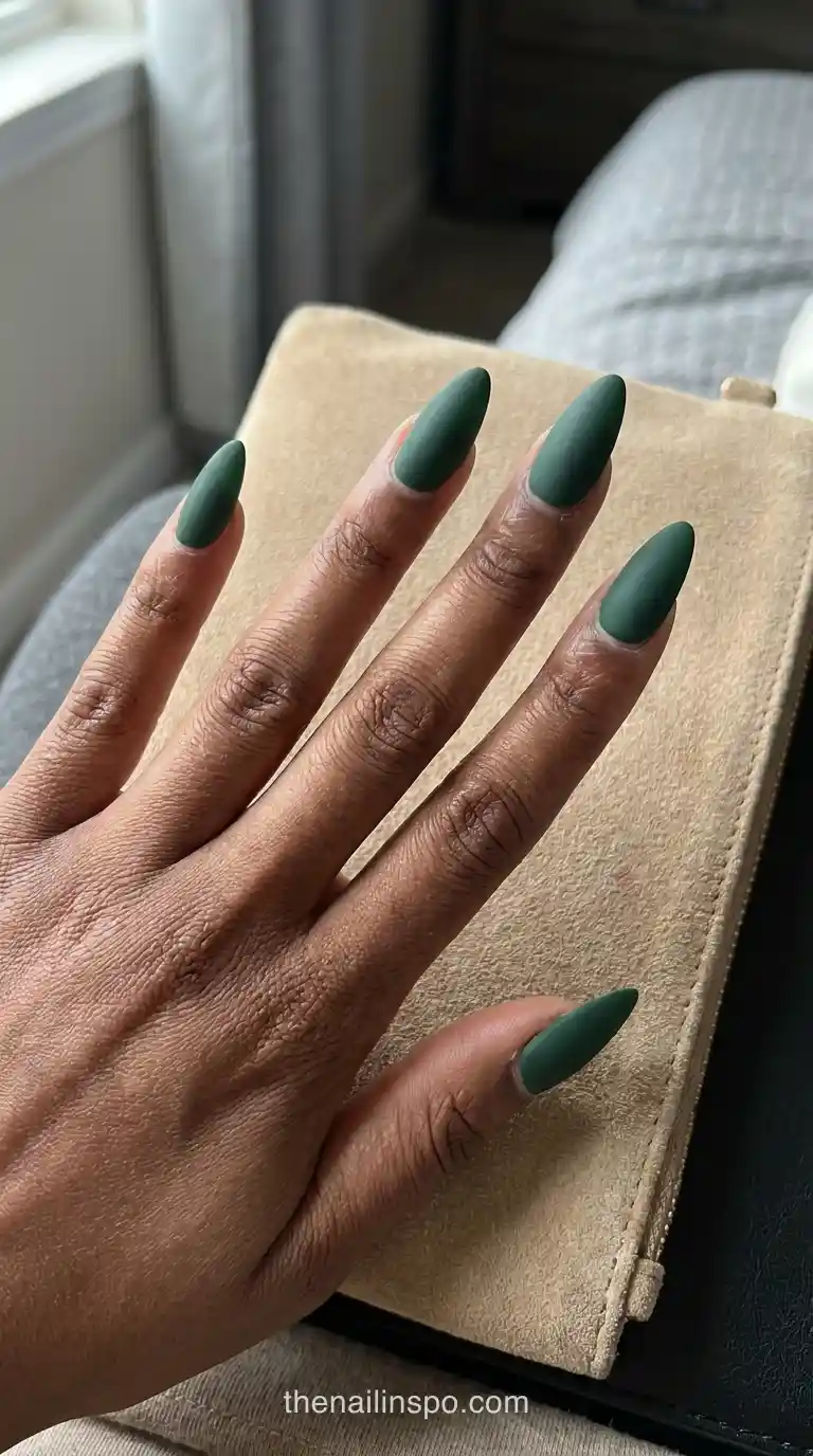 Forest Matte Long Stiletto Nails