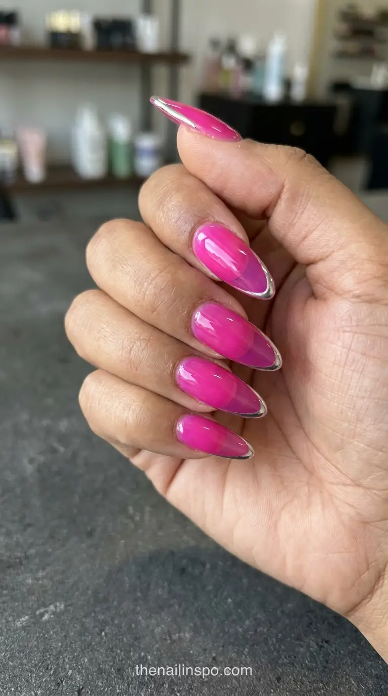 Fuchsia Jelly Chrome Stiletto Nails