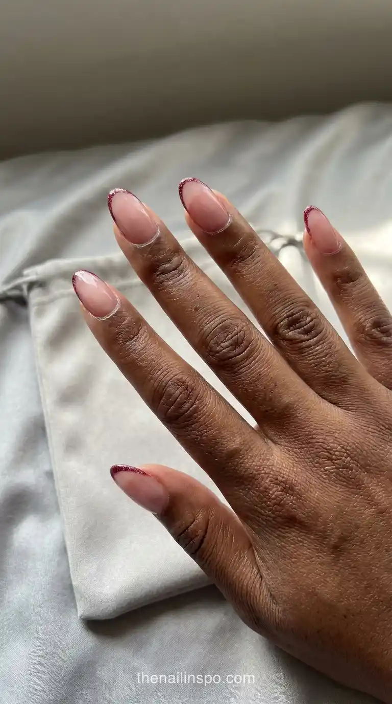 Garnet Glitter Medium Almond Border Nails
