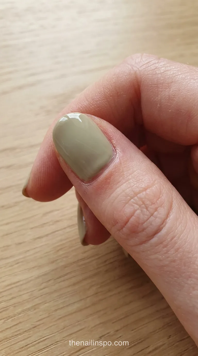 Green Beige Glossy Oval Nails