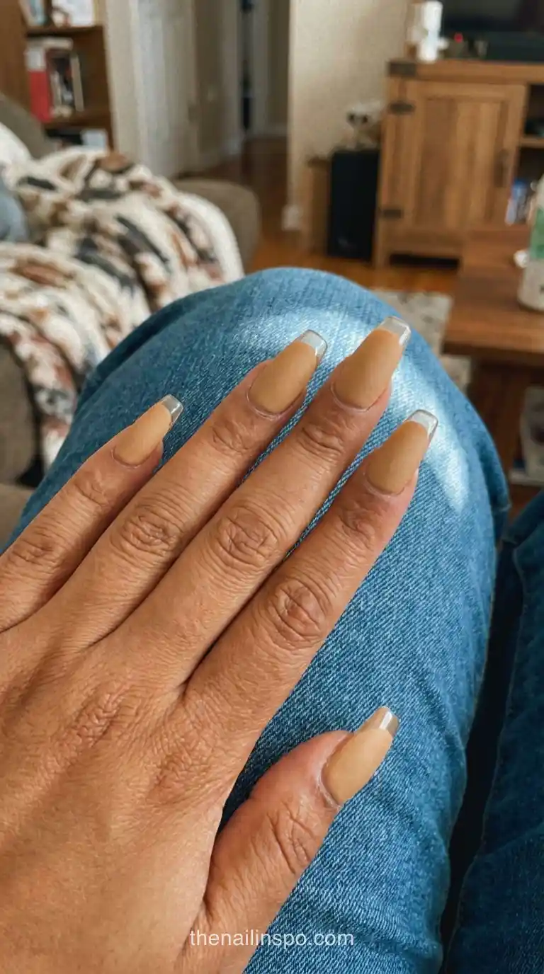 Honey Beige Matte Coffin Nails