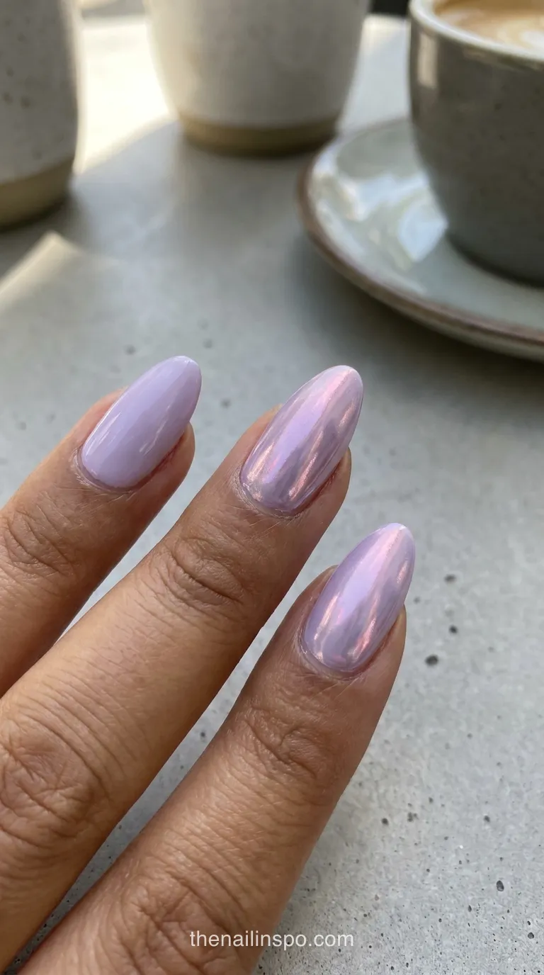 Lavender Chrome Almond Nails