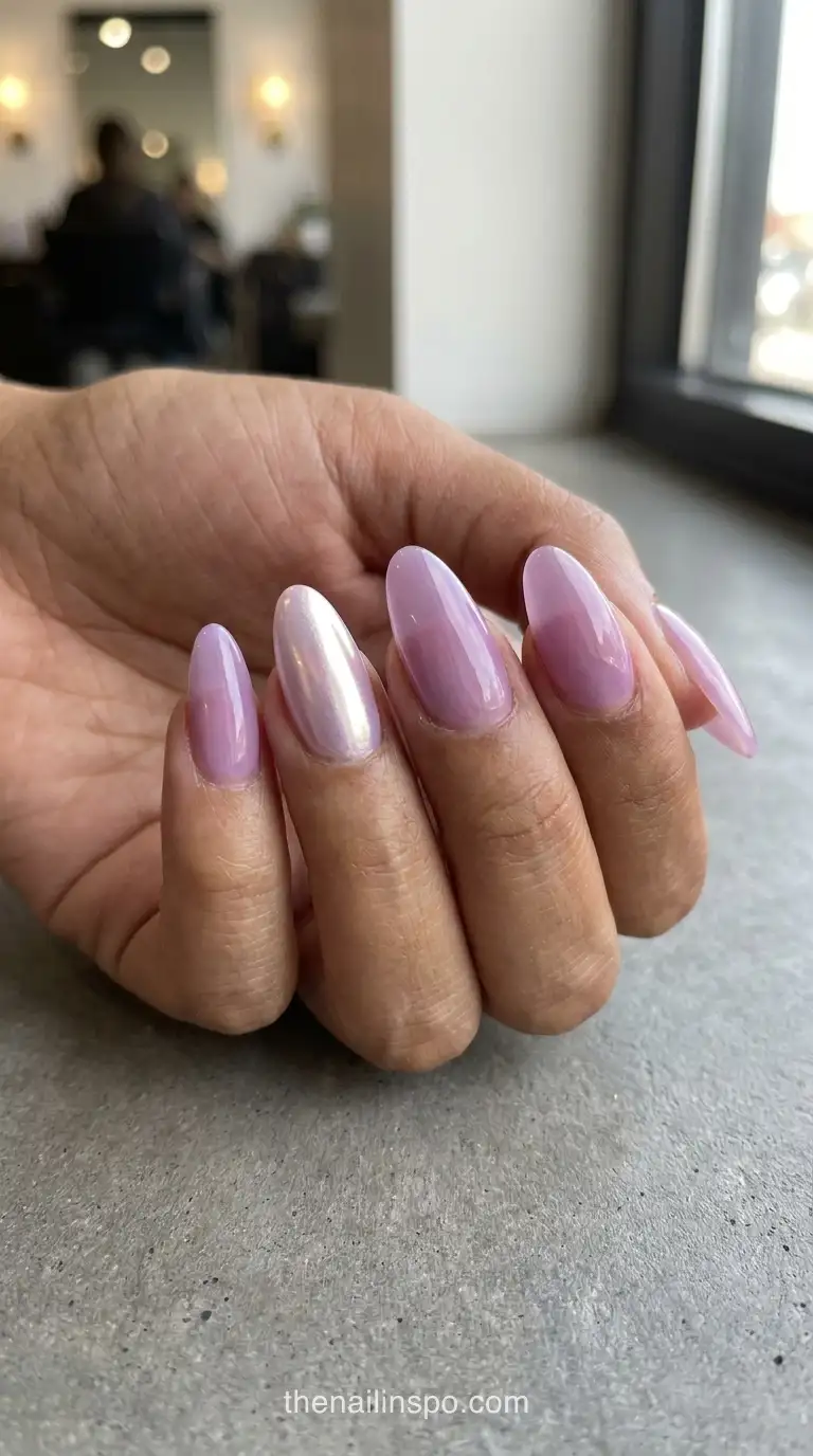 Lilac Jelly Chrome Almond Nails