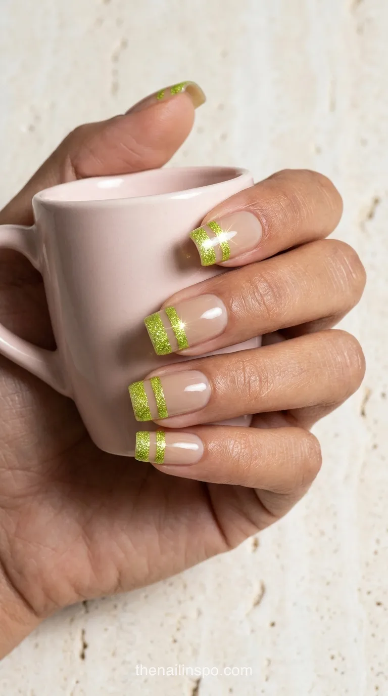 Lime Glitter Square Nails