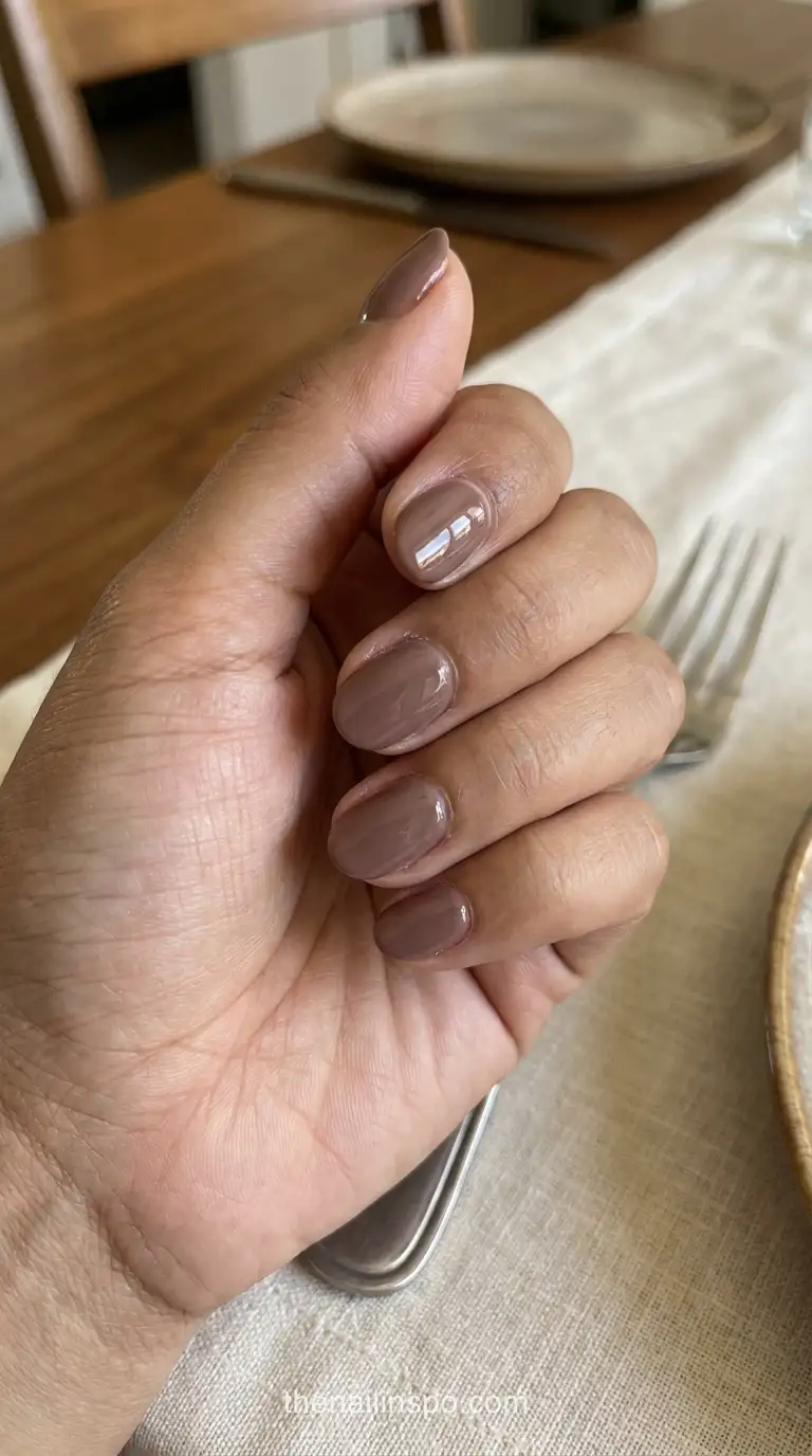 Mauve Brown Glossy Oval Nails