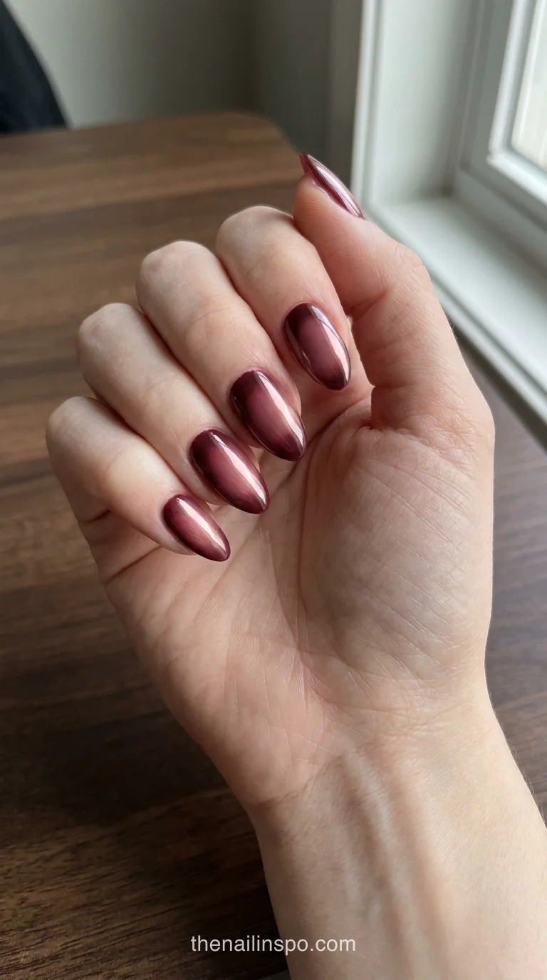 Merlot Chrome Almond Nails
