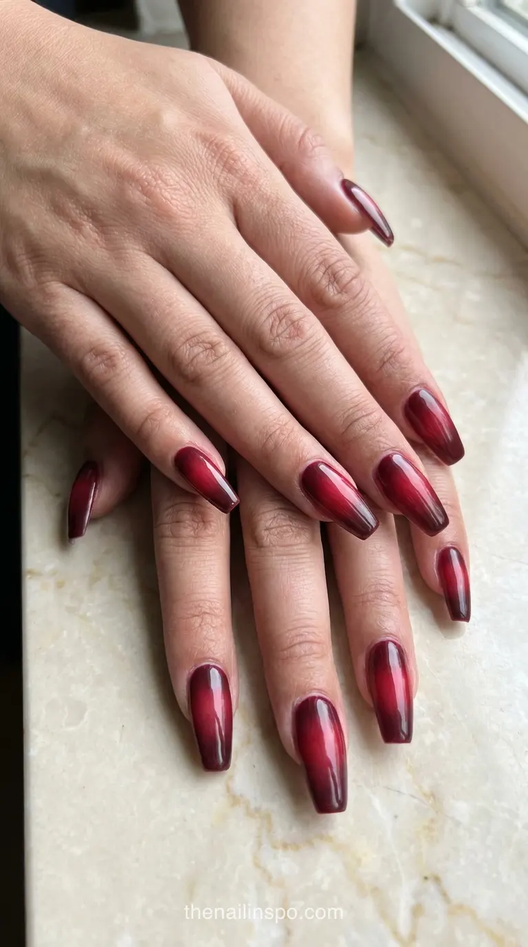 Merlot Red Glossy Coffin Nails