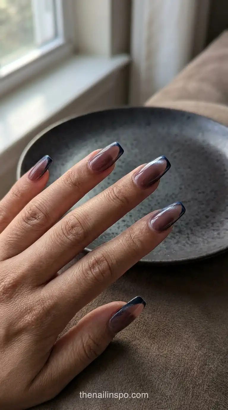 Midnight Navy Velvet Coffin Nails