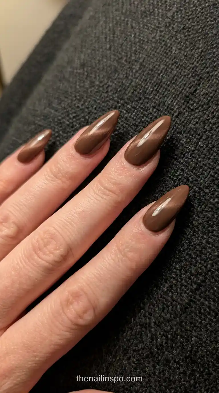 Milk Chocolate Velvet Long Stiletto Nails