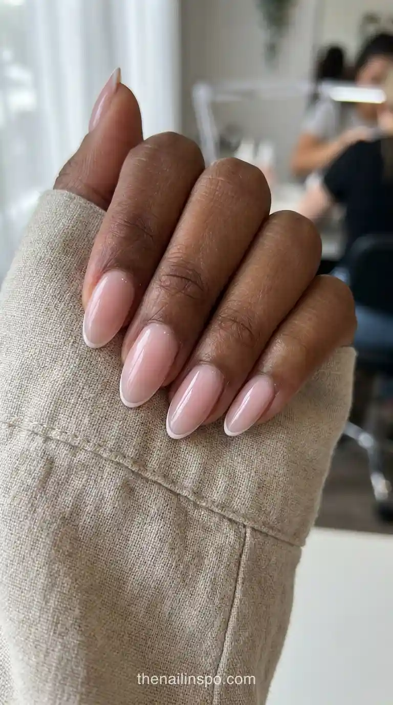 Milky Pink Sheer Almond Nails